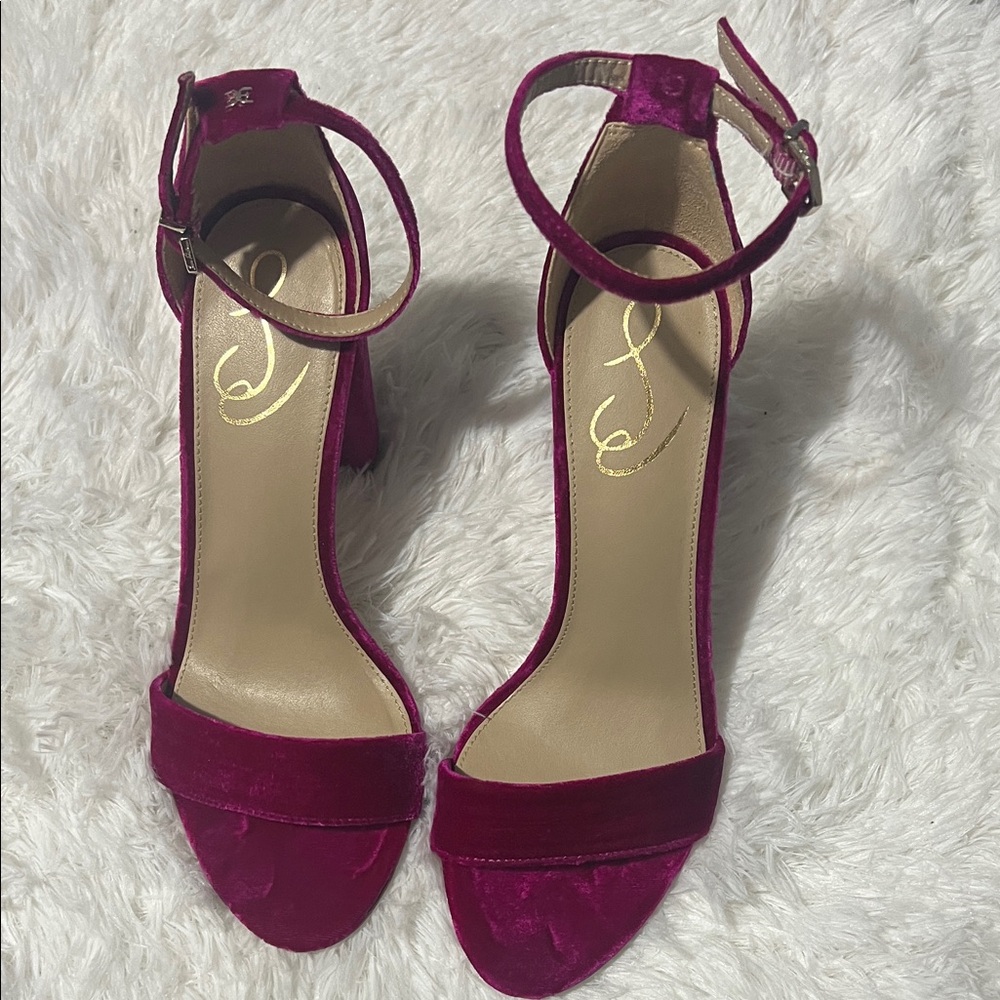 Sam Edelman Velvet Ankle Strap Heels - Fuchsia